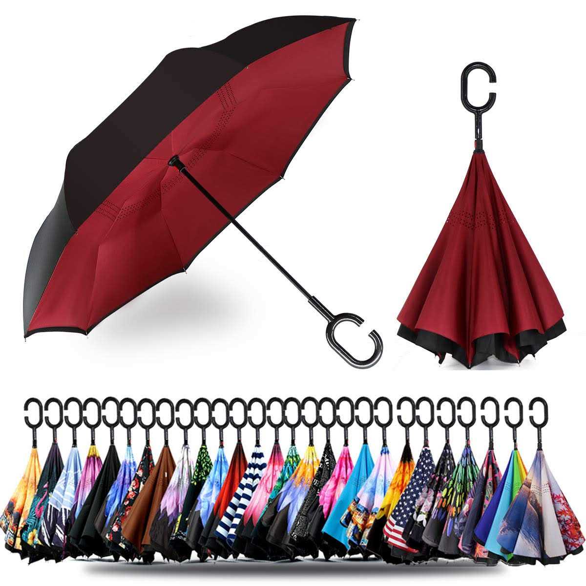Siepasa Spar. Saa Double Layer Inverted Umbrella with C-Shaped Handle
