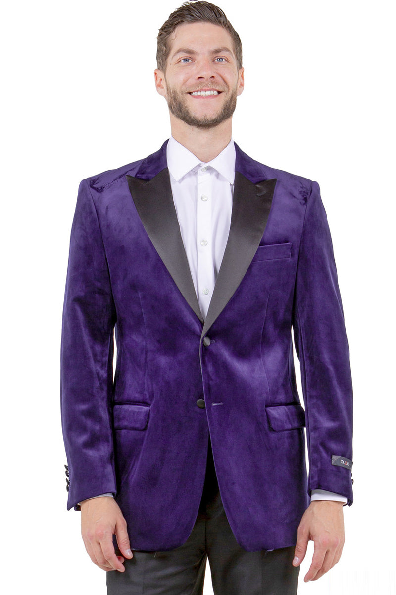 Men’s Two Button Peak Lapel Velvet Wedding & Prom Tuxedo Jacket in Purple