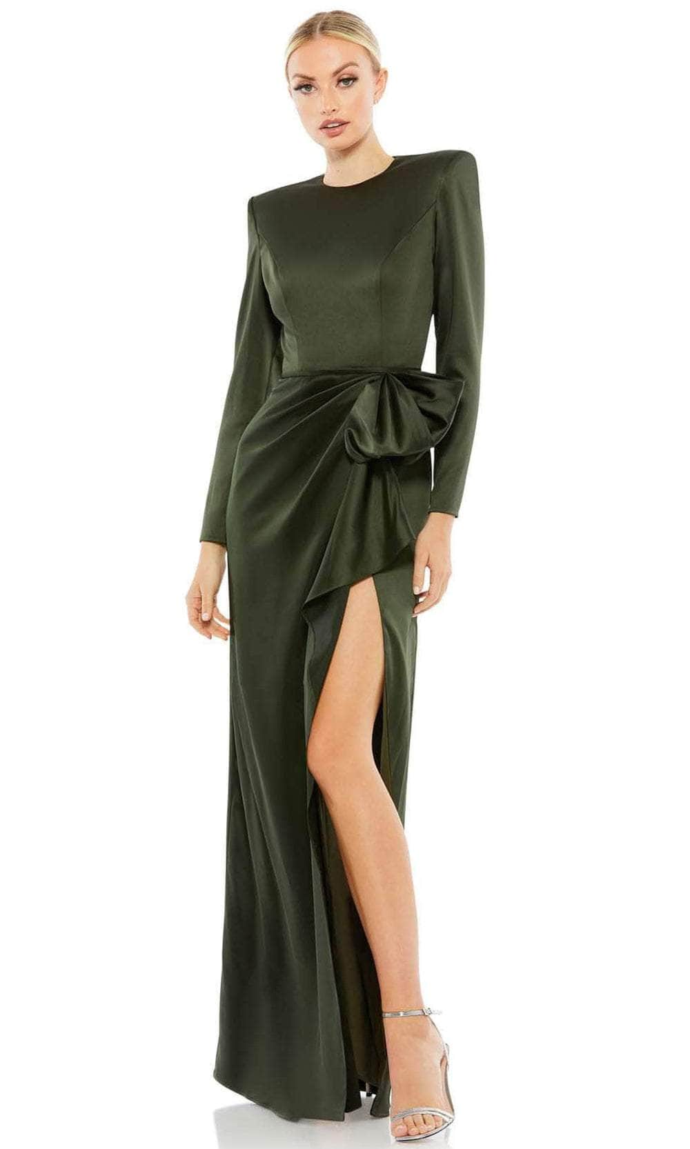 Bow Ornate Slit Evening Dress