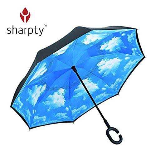 Sharpty Inverted Windproof Reverse Umbrella for Women with UV Protection