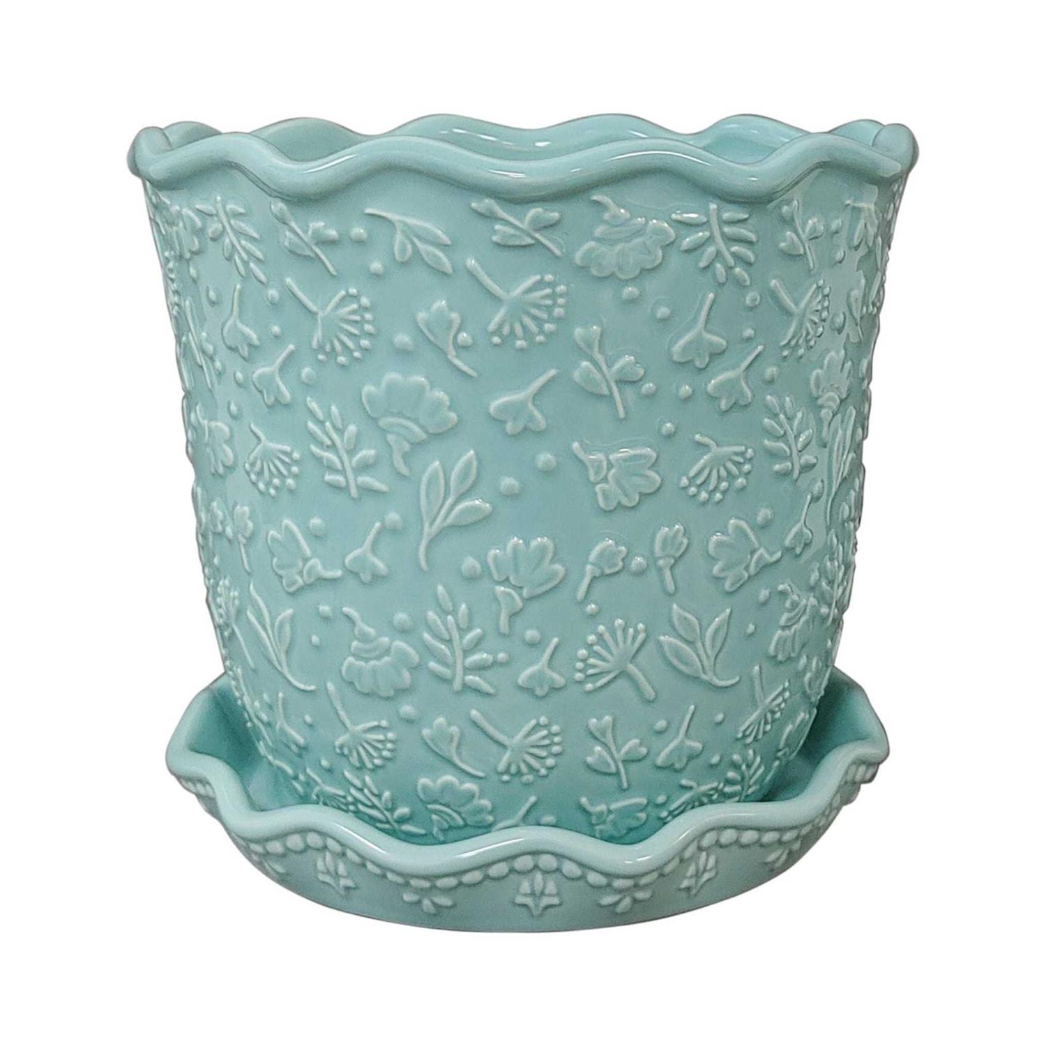 The Pioneer Woman Embossed Daisy Teal Planter