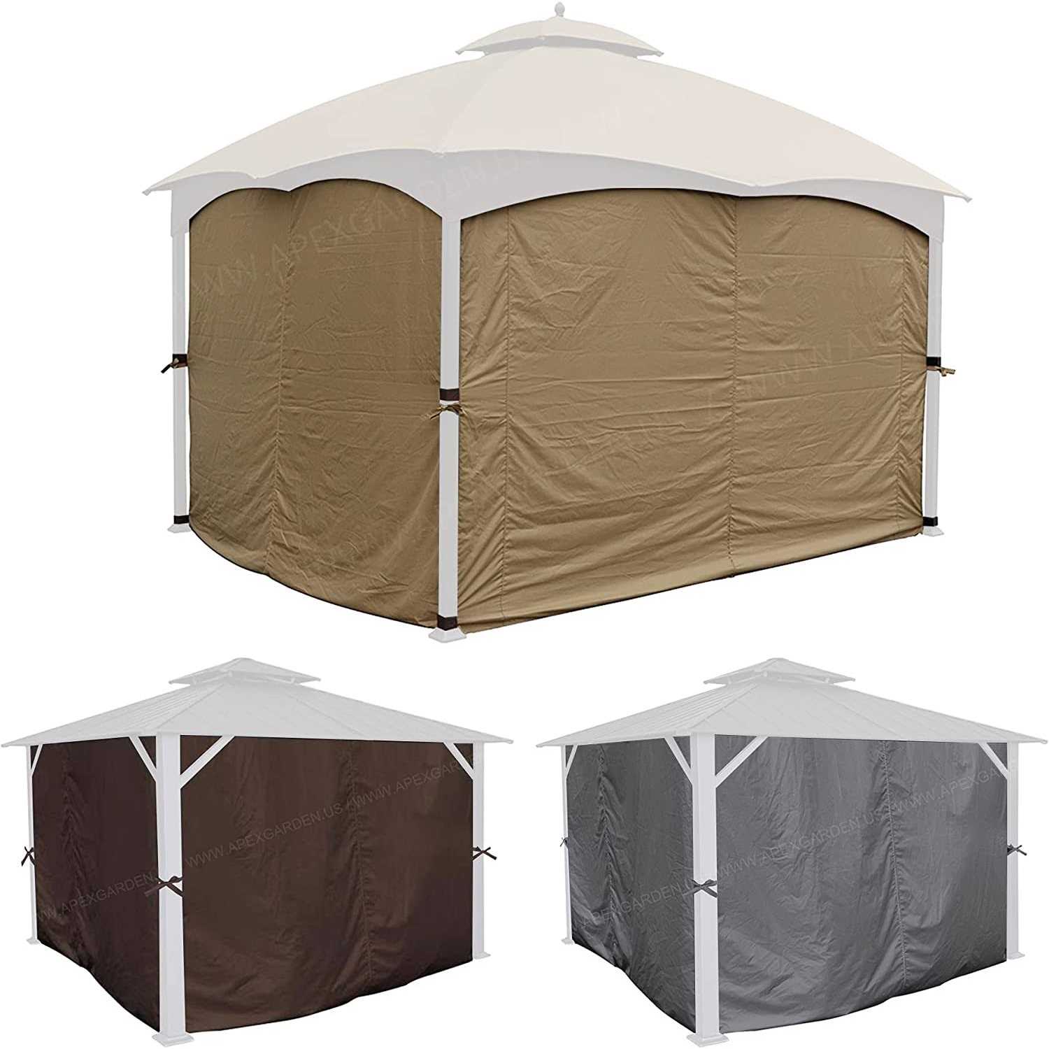 APEX GARDEN Four-Side Privacy Curtain Set for 10-ft x 12-ft Gazebo