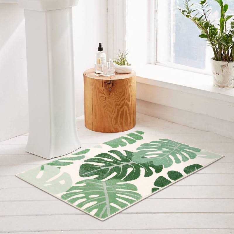 Zgxl Green Leaves Bath Mats Bathroom Rugs Non-slip Soft Microfiber Absorbent Mac
