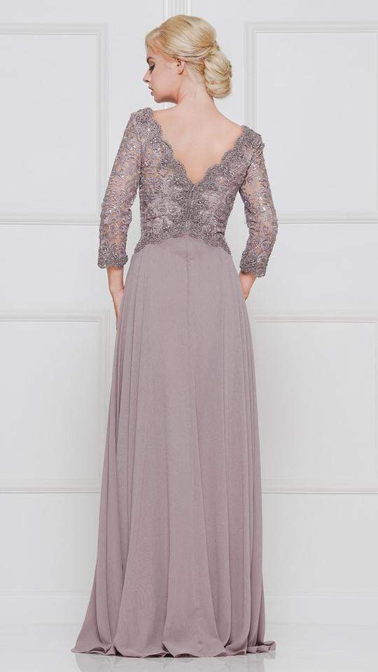 M225 Quarter Sleeve Scalloped Lace Gown