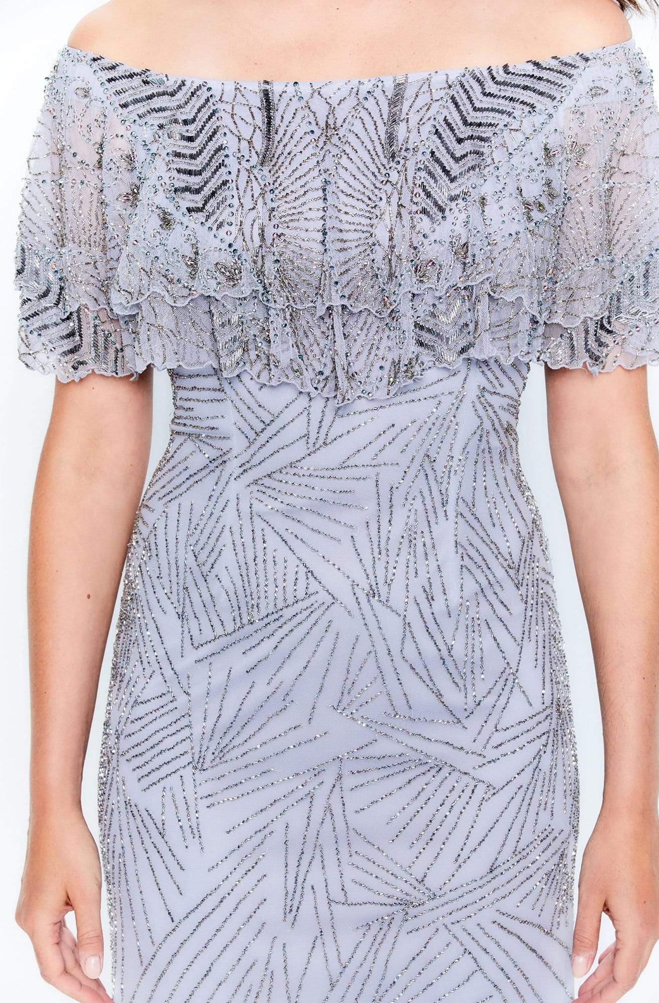 120925 Ruffled Off-Shoulder Sheath Mother of the Groom Dress