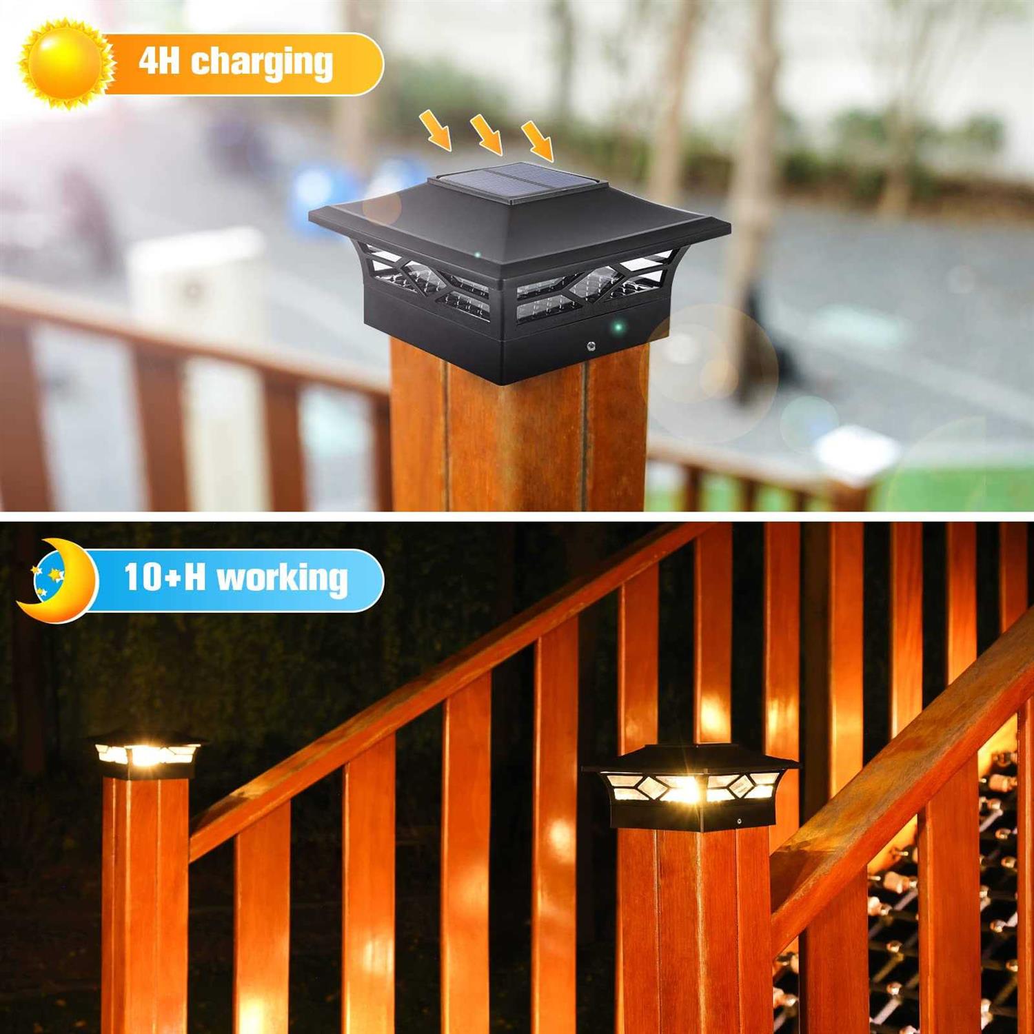 VOLISUN Solar Post Cap Lights Outdoor Post Light for White/Black 4×4 Vinyl Fence Deck