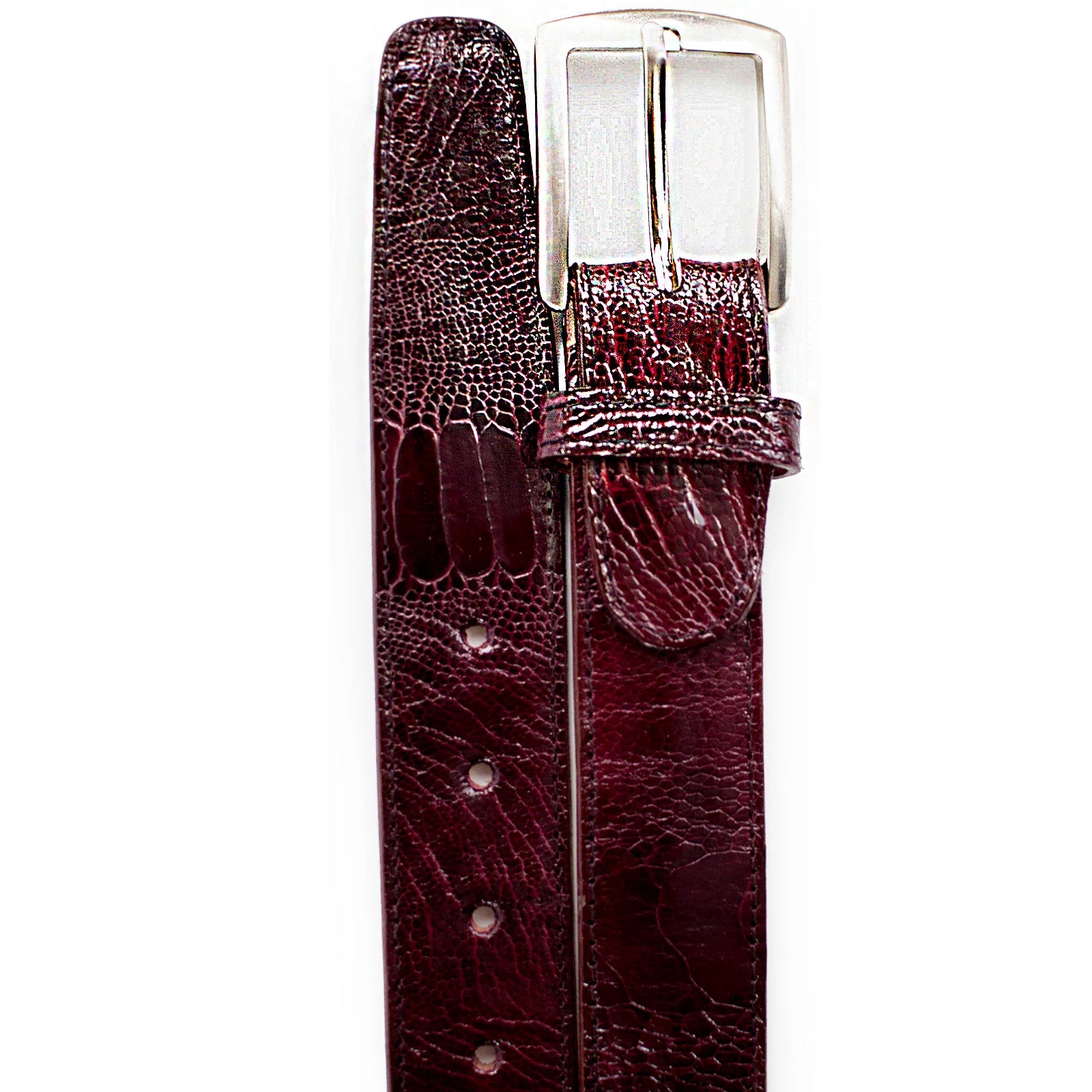 Men’s Belvedere Genuine Ostrich Leg Dress Belt in Burgundy