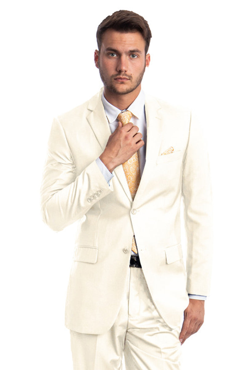 Men’s Two Button Basic Modern Fit Business Suit in Off White