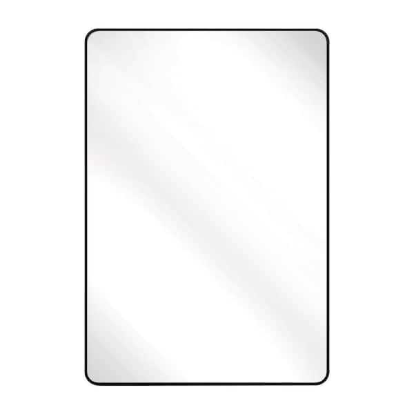 XRAMFY Rectangular Aluminum Alloy Framed Rounded Black Wall Mirror