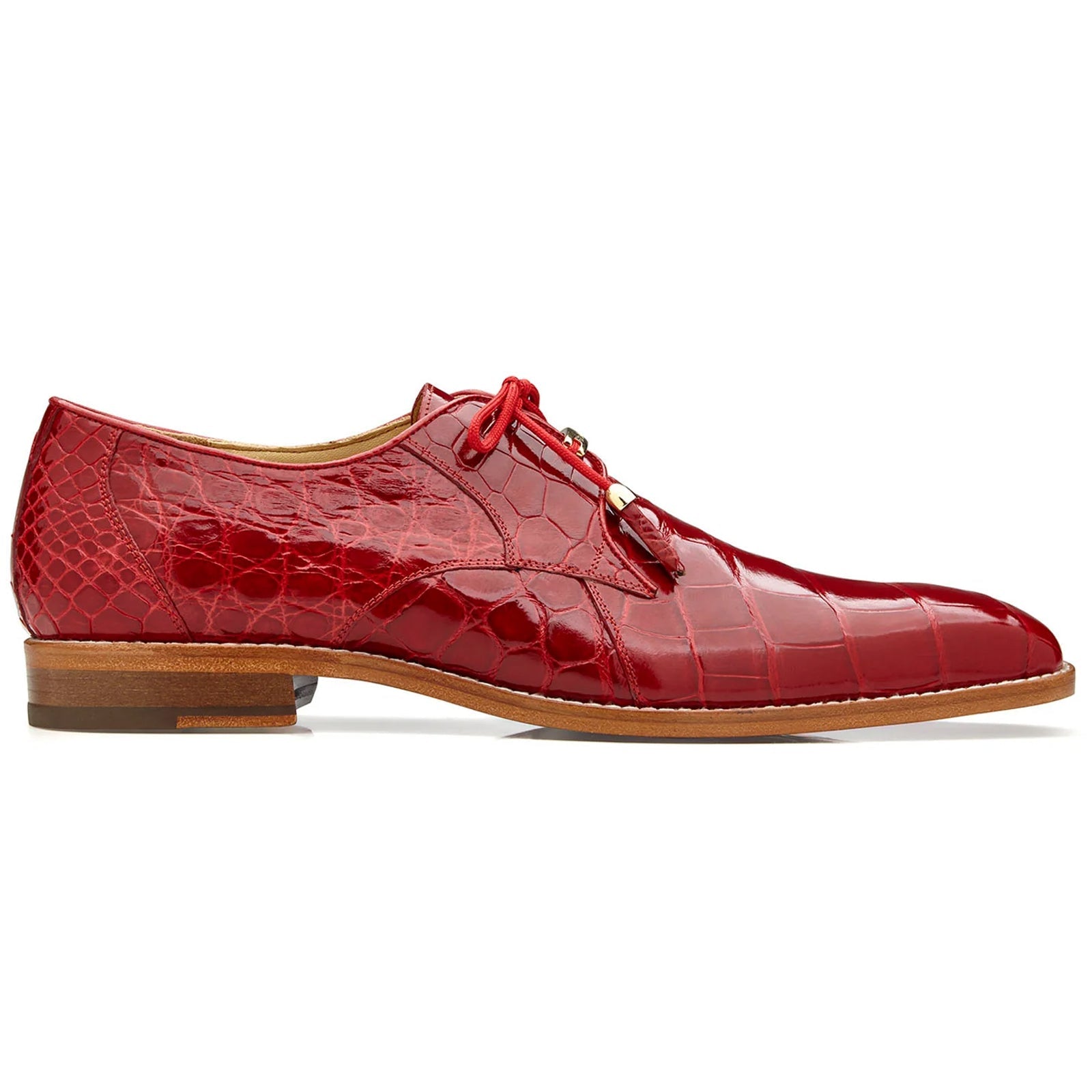 Men’s Belvedere Lago Genuine Alligator Plain Toe Dress Shoe in Red