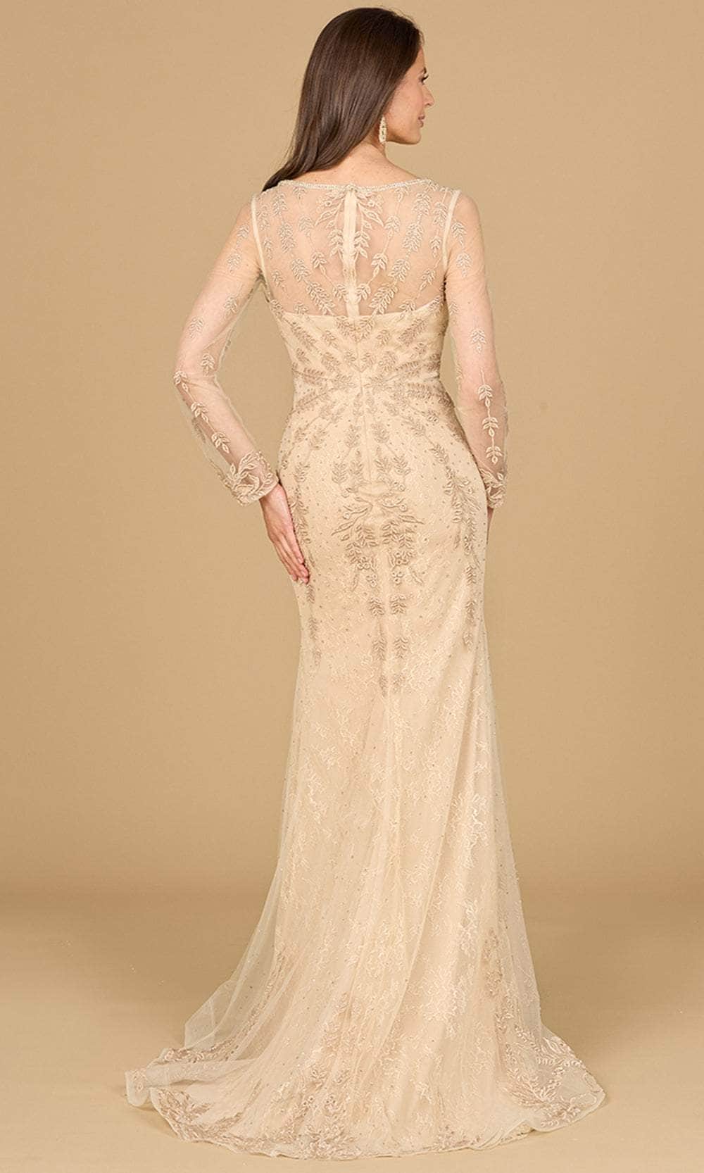 Lace Appliqued V-Neck Evening Gown