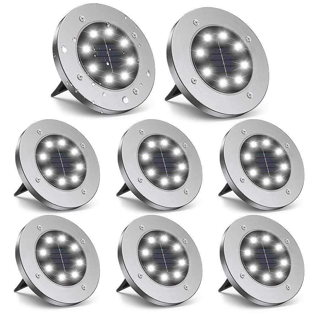 ZGWJ Solar 8 LED Disk Lights Upgraded Outdoor Ground Garden Landscape Lights for Lawn Pathway Yard Deck Patio Walkway