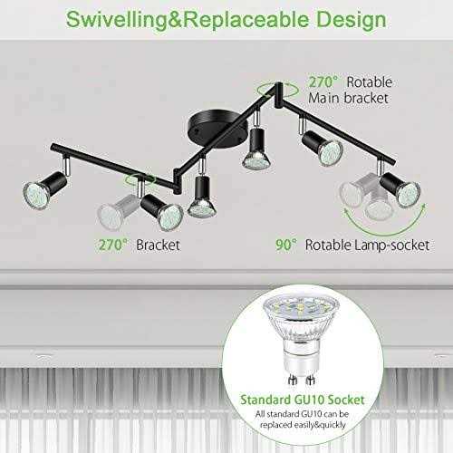 Unicozin LED 4 Light Track Lighting Kit Black 4 Way Ceiling Spot Lighting