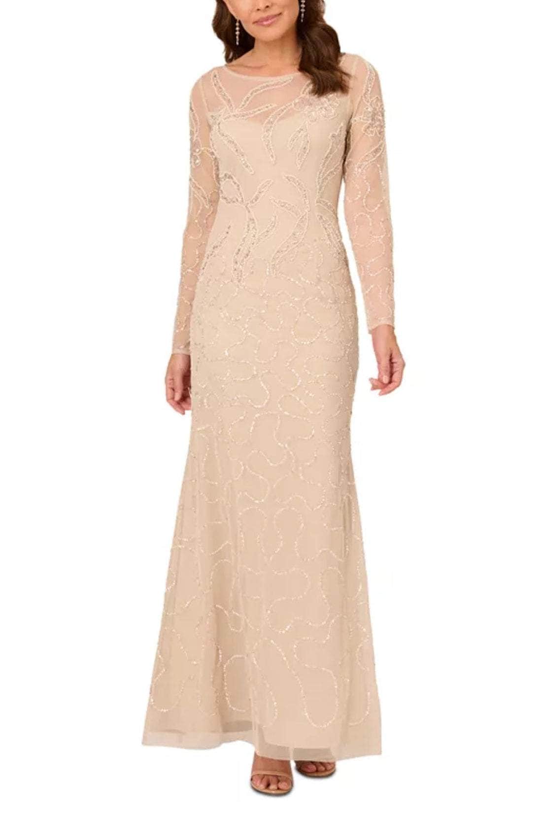 Beaded Illusion Bateau Evening Gown