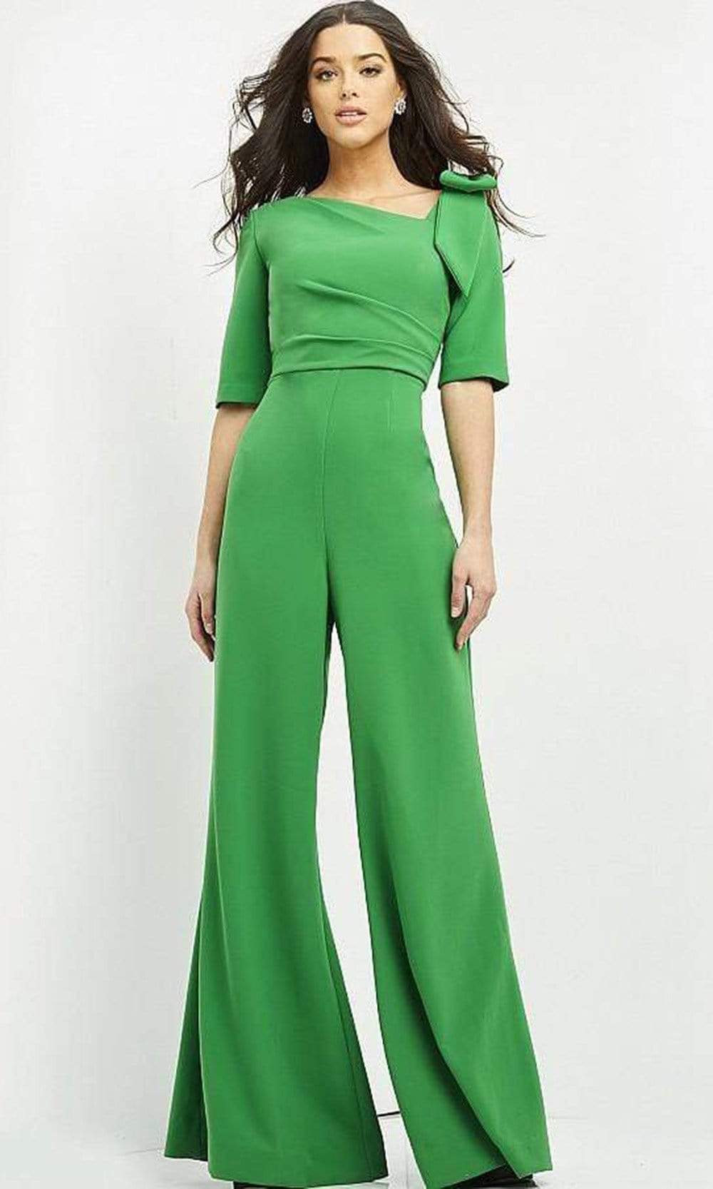 04284 Bow Shoulder Asymmetric Jumpsuit