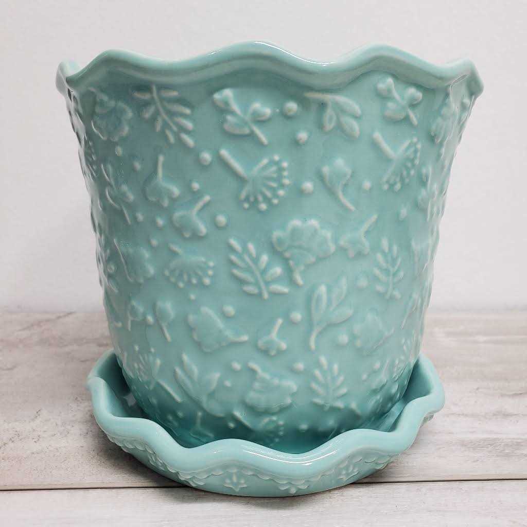 The Pioneer Woman Embossed Daisy Teal Planter
