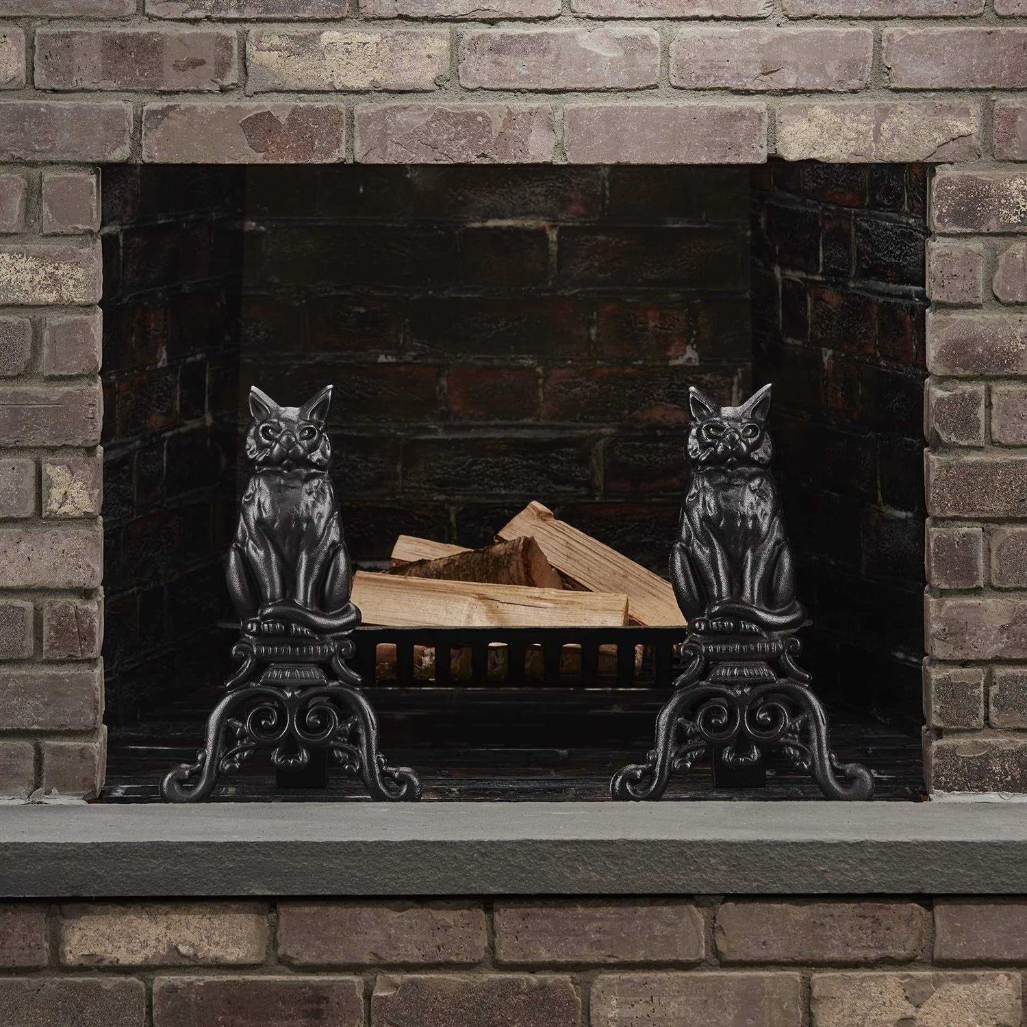 Black Cat Fireplace Andirons, Set of 2