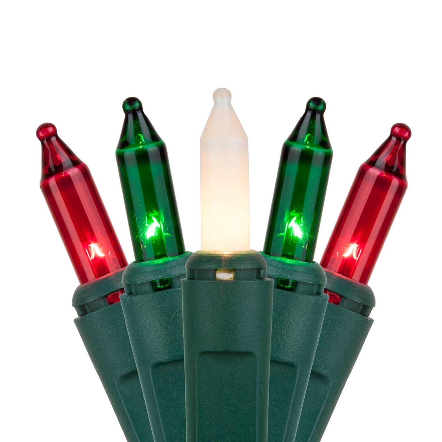 Wintergreen Lighting Commercial 100 Red Green White Frost Christmas Mini Lights