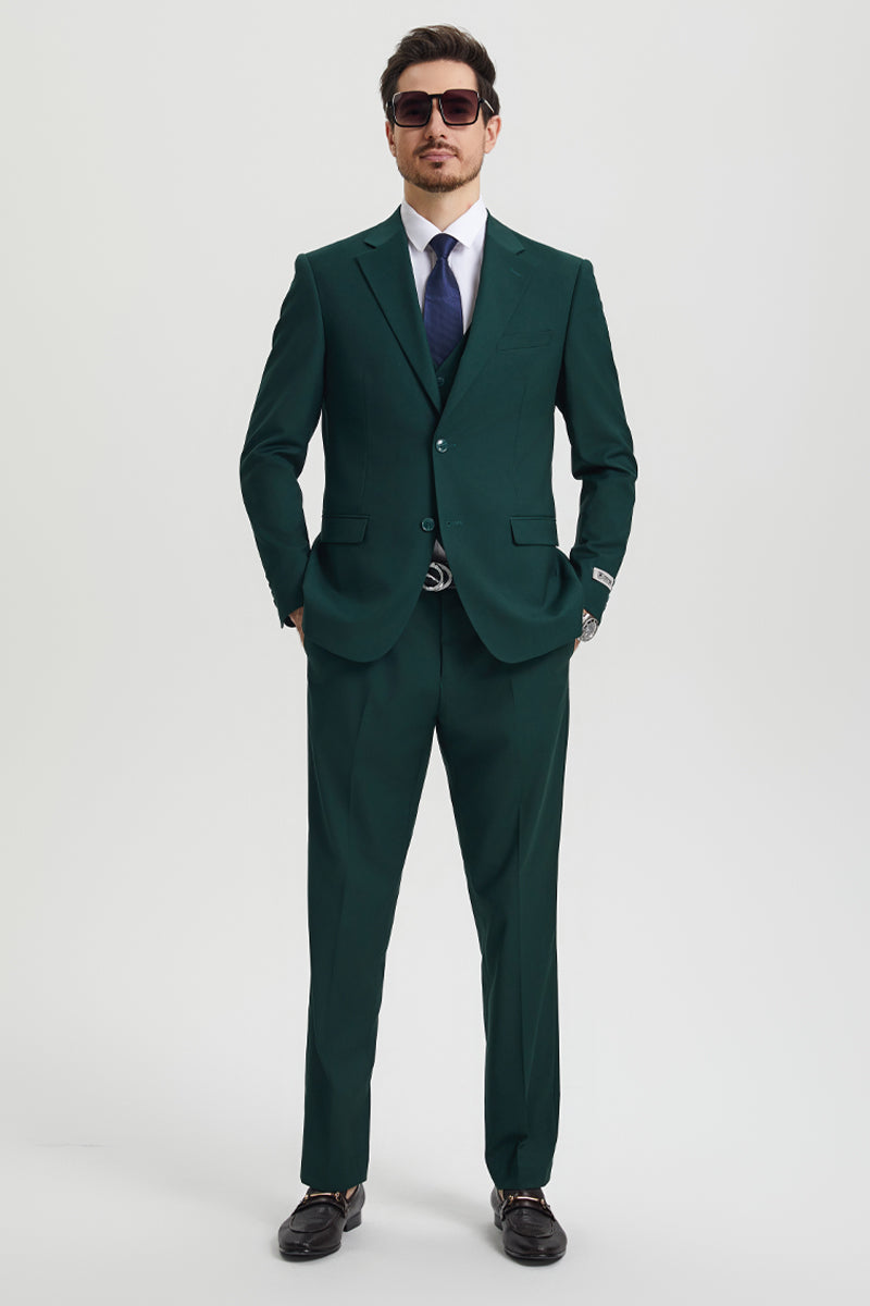 Men’s Two Button Vested Stacy Adams Basic Designer Suit in Hunter Green