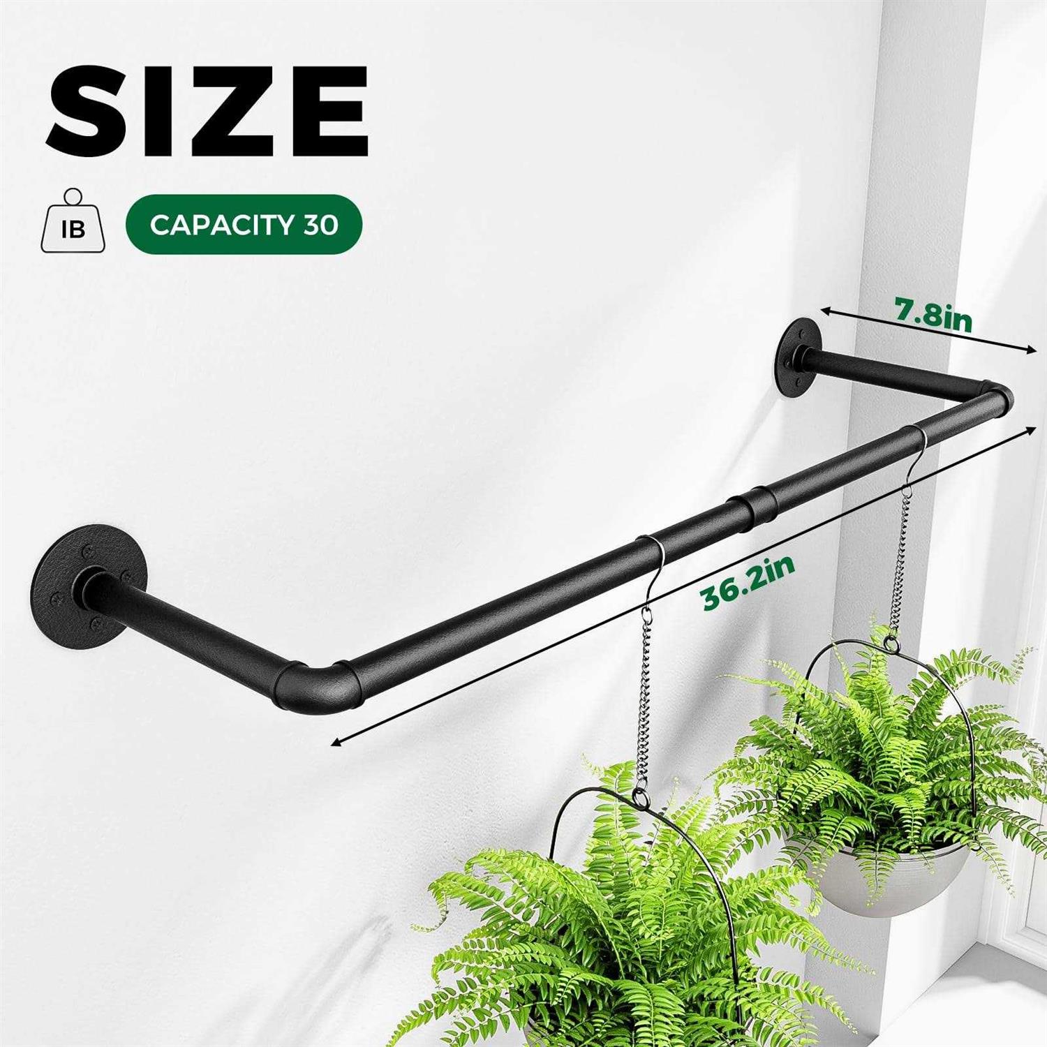 Bamworld Hanging Planters for Indoor Plants Hanging Plant Holder Plant Hanger Indoor Ceiling Window Plant Shelves Wall Mount Black Metal Rod Wall