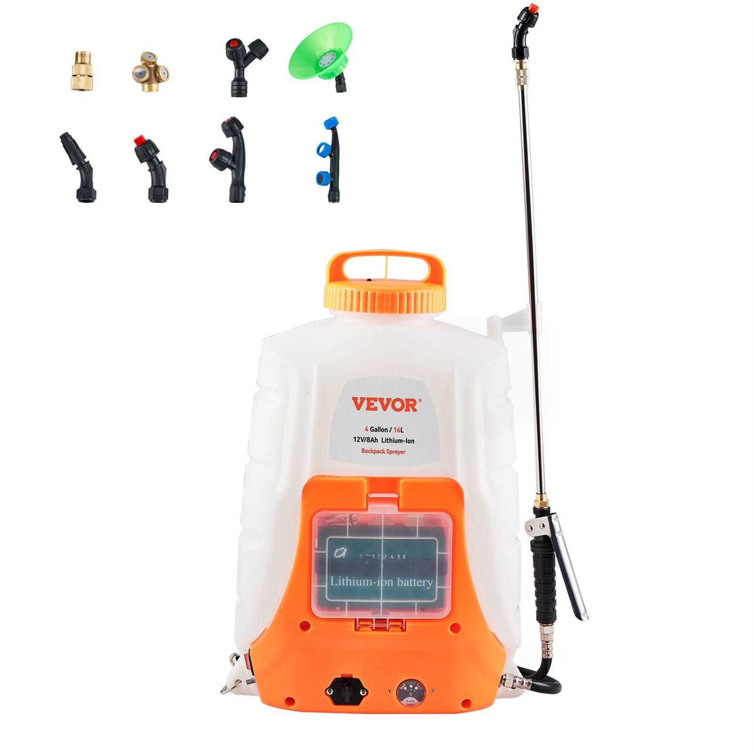 VEVOR Backpack Sprayer 4 Gal Tank 0-90 PSI Adjustable Pressure Battery Powered