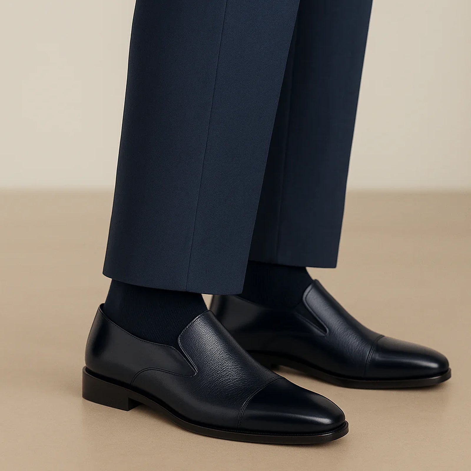 Men’s Belvedere Andreo Italian Deerskin & Nappa Leather Cap Toe Slip On Loafer in Navy