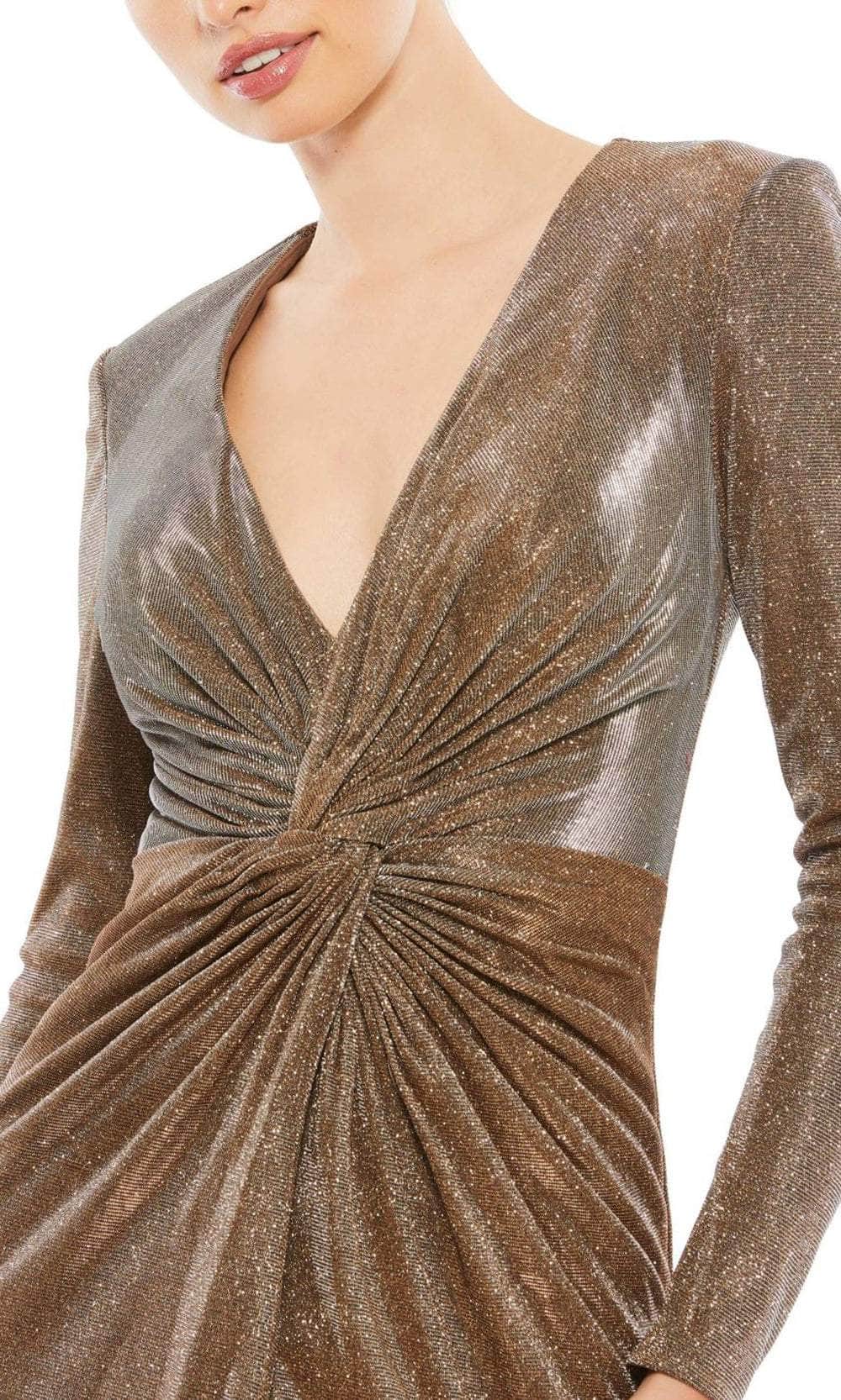Twist Front Metallic Evening Dress