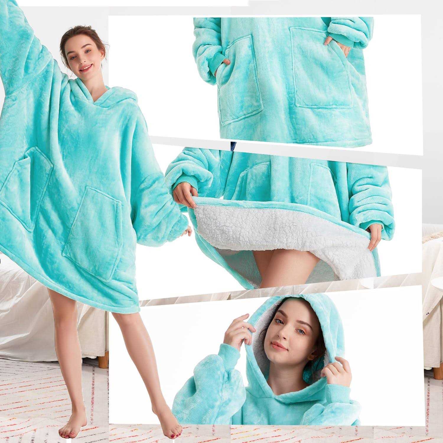 Aemicion Oversized Wearable Blanket Sherpa Blanket Hoodie Soft Warm Hooded Sweatshirt Hoodie Blanket