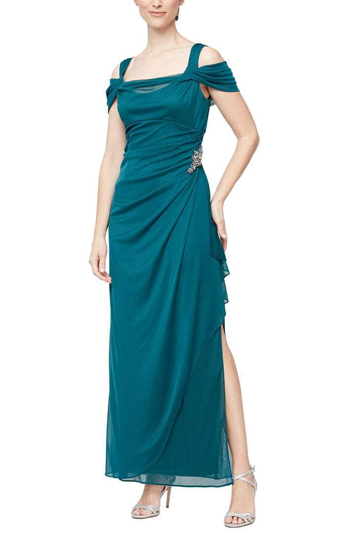 232902 Cold Shoulder Long Gown With Slit