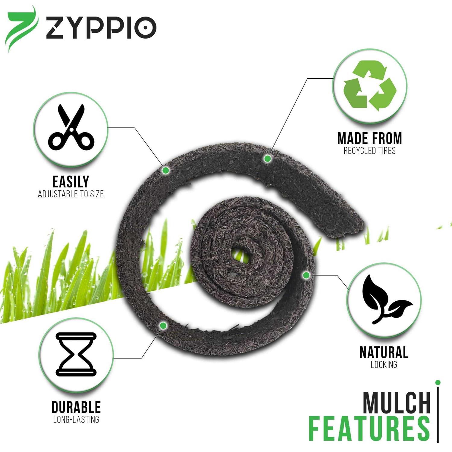 Zyppio Black Rubber Mulch Border for Landscaping Roll, Natural-Looking Permanent Garden Barrier for Plants, Vegetables, and Flowers