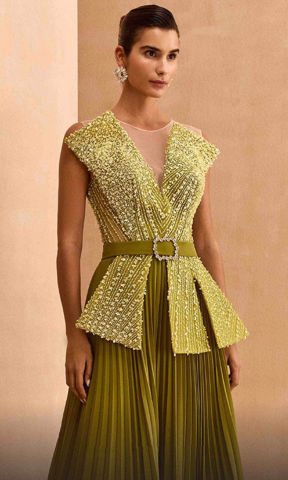 Beaded V-Neck Evening Dress