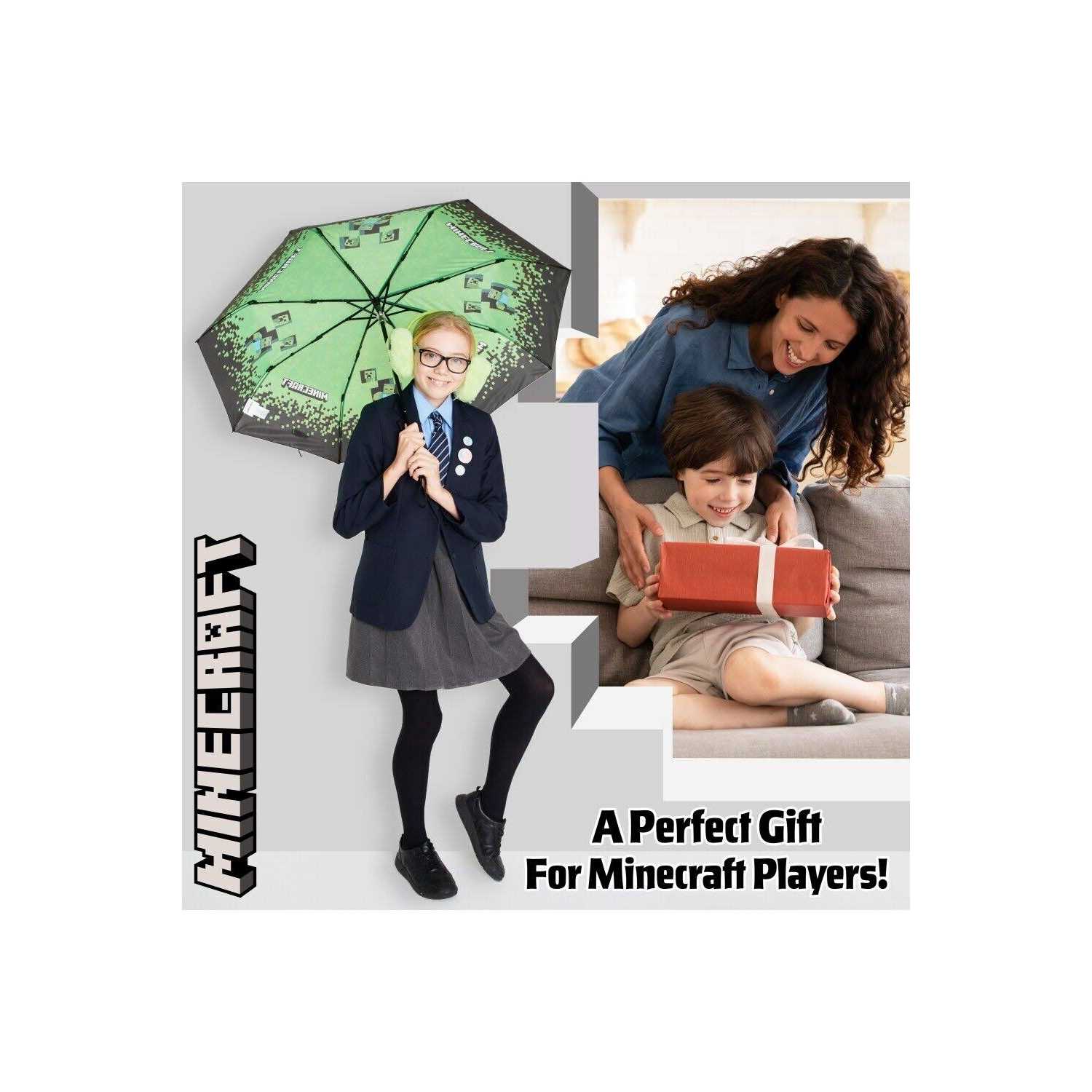 Minecraft Umbrella Kids Clear Dome Folding Umbrella Boys and Girls Travel Telescopic Stick Umbrella Windproof Strong Transparent See Through