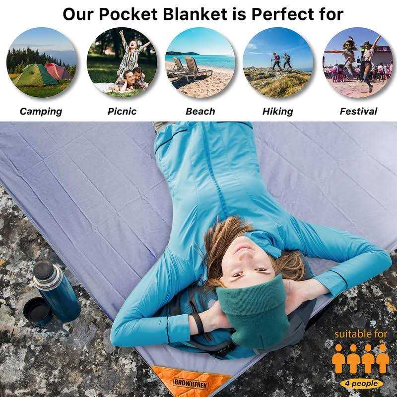 BROWNTREK Pocket Blanket -Compact Picnic Blanket Sand Proof Beach Blanket/Water Resistant Ground Cover. Packable Outdoor Blanket for Hik