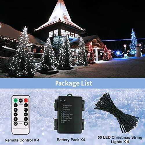 ZAIYW 4 Pack Battery Operated String Lights 16.5 Ft Dark Green Wire 50 Led String Lights with Remote Timer 8 Modes Fairy Lights for Bedroom Party