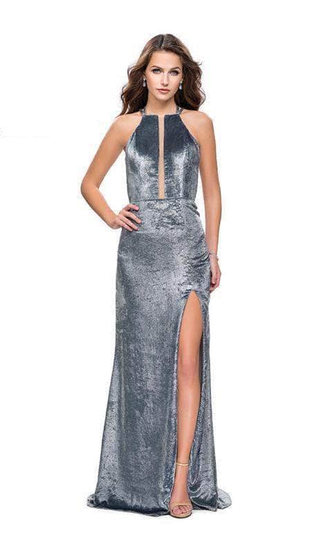 Velvet High Halter Evening Dress 25861SC