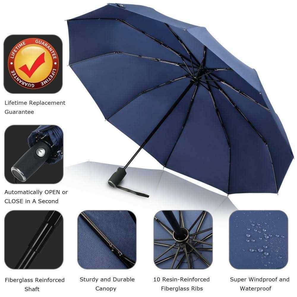 Anntrue Windproof Travel Umbrella Auto Open Close Lightweight Compact Portable Backpack Folding Umbrella Perfect for Car Purse Men and Women