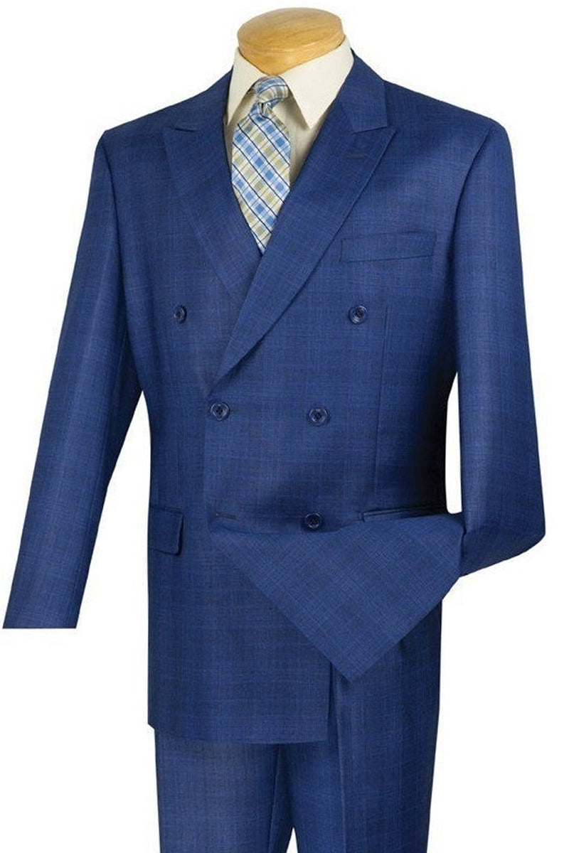 Men’s Modern Fit Double Breasted Suit in Blue Glen Plaid