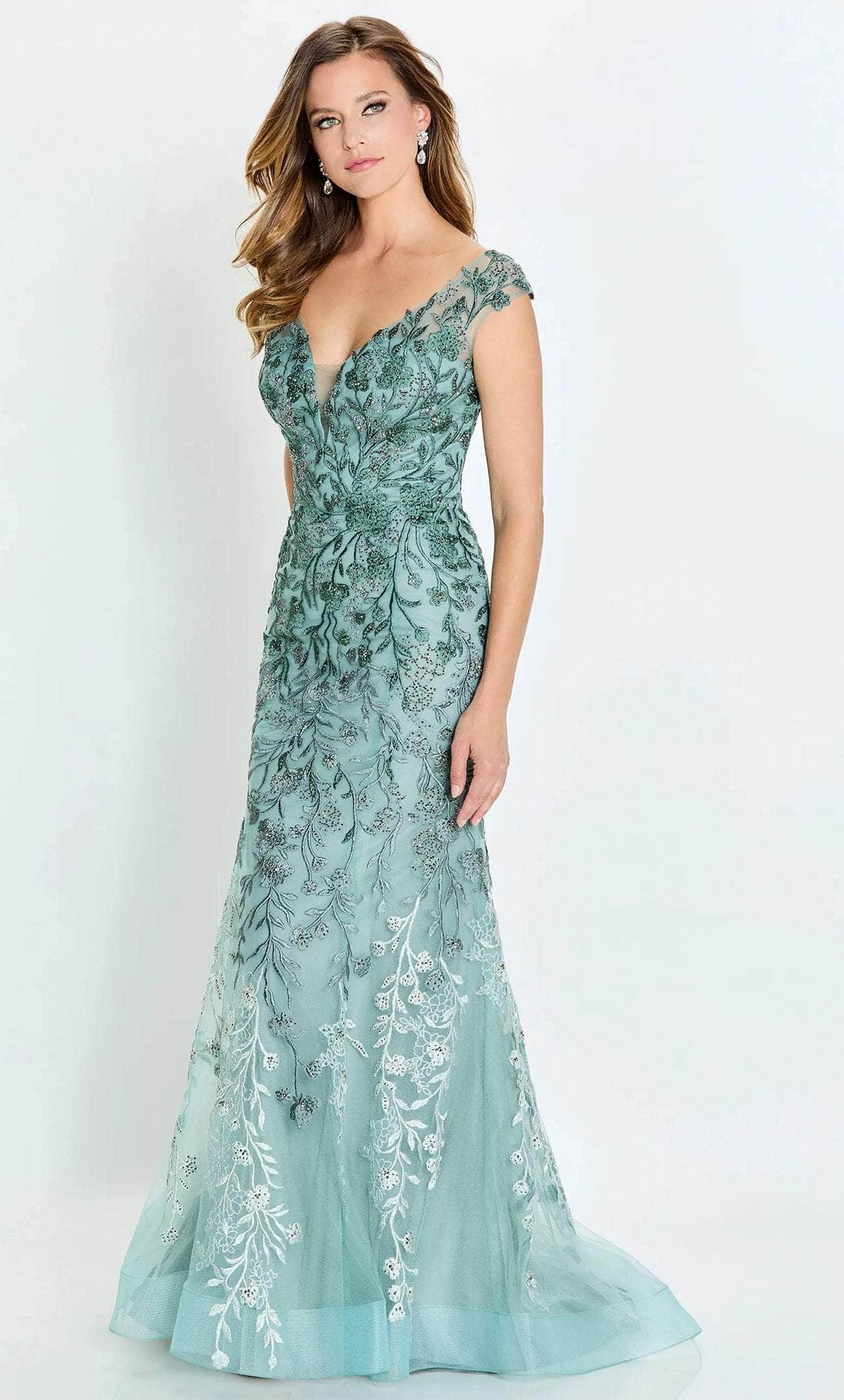 Cap Sleeve V-Neck Evening Gown