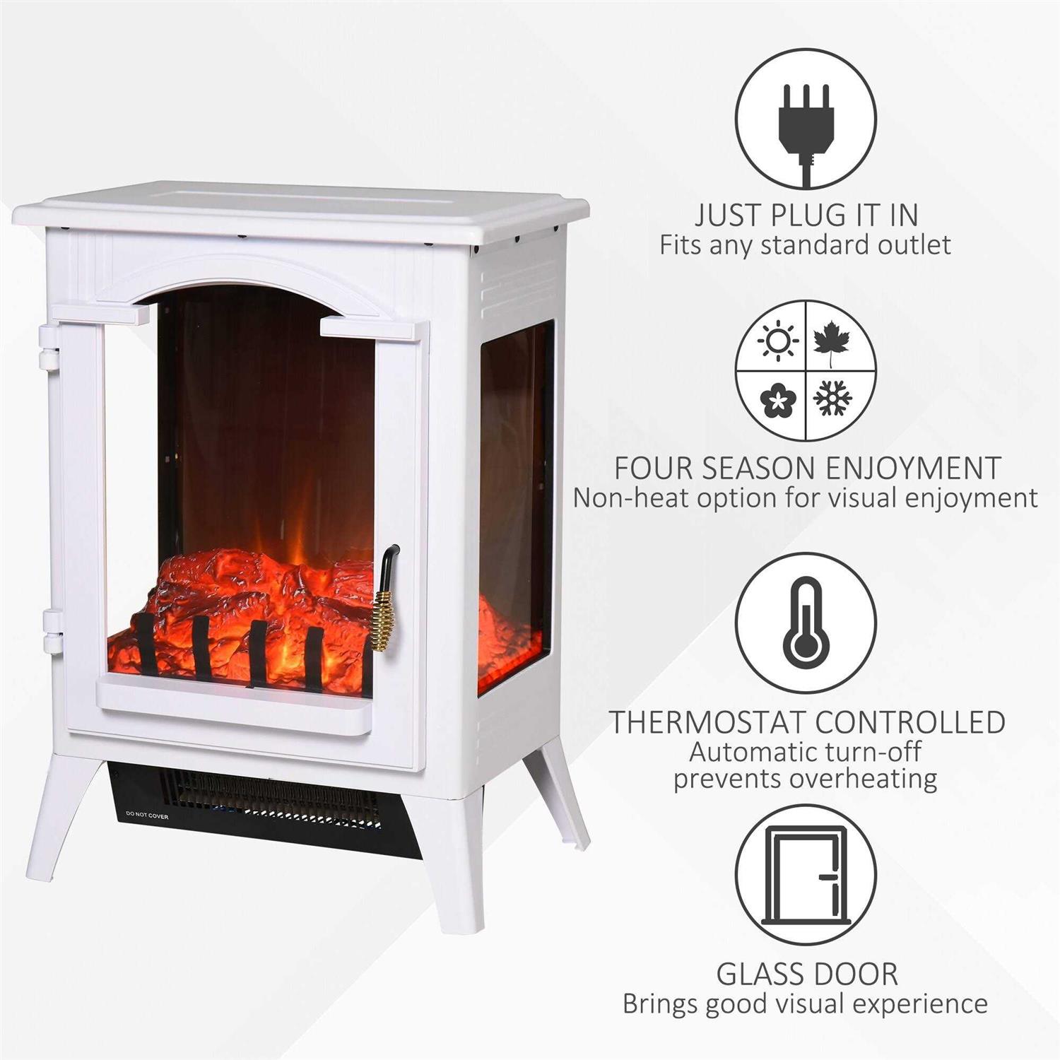 HOMCOM 750W/1500W Modern Electric Fireplace Heater with Realistic LED Faux Flame Effect