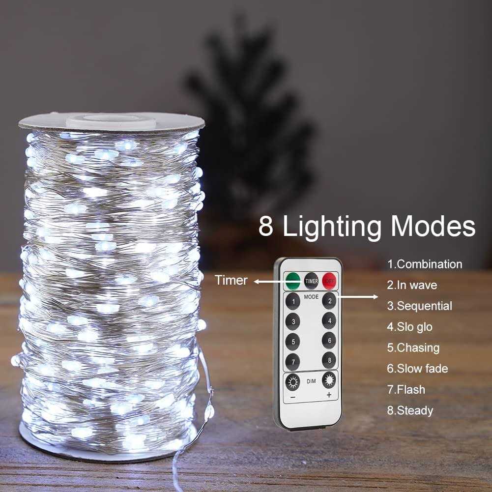 ZELUXDOT 600 leds String Lights Fairy String Lights 200ft Long Outdoor Waterproof Copper String Lights with Remote 8 Modes for Bedroom