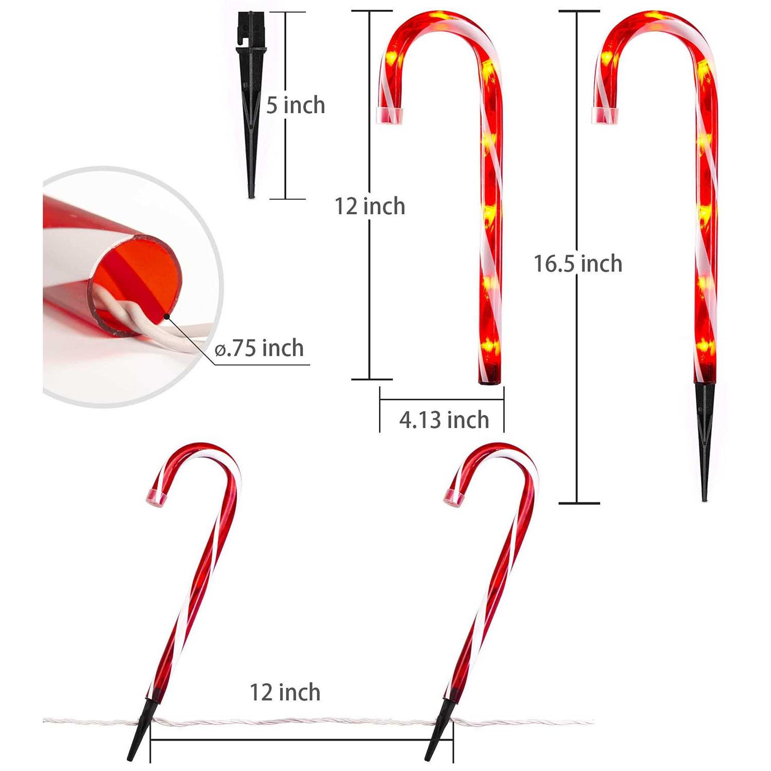 Brillarlights Christmas Candy Cane Lights Outdoor Pathway,12 inch Candy Cane Driveway Makers Set of 5 Lighted Candy Canes