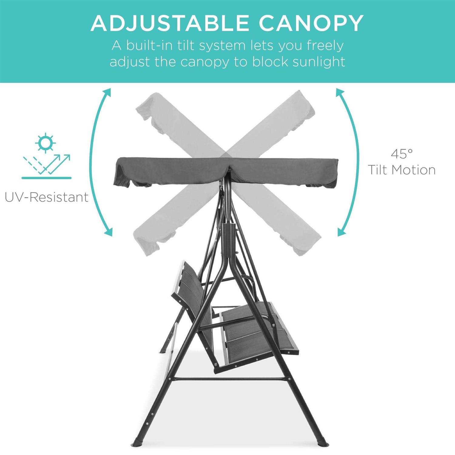 Best Choice Products 2-Seater Outdoor Adjustable Canopy Swing Glider Patio Bench w/ Textilene