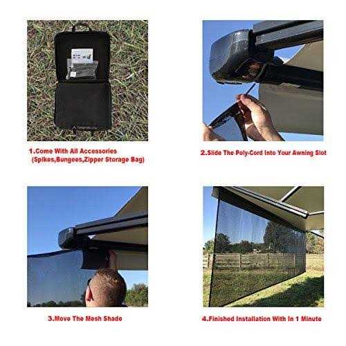 Tentproinc RV Awning Shade Screen 3′ Mesh Screen Sunshade Complete Kits Motorhome Camping Trailer UV Sun Blocker