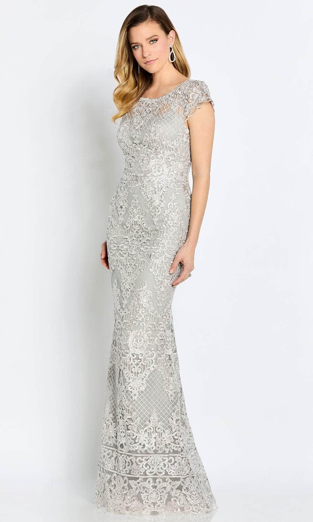 Bateau Sequin Lace Evening Gown