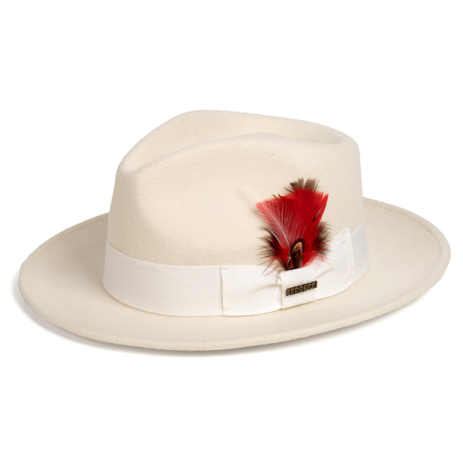 Mens Classic Wool Fedora Dress Hat in Off White