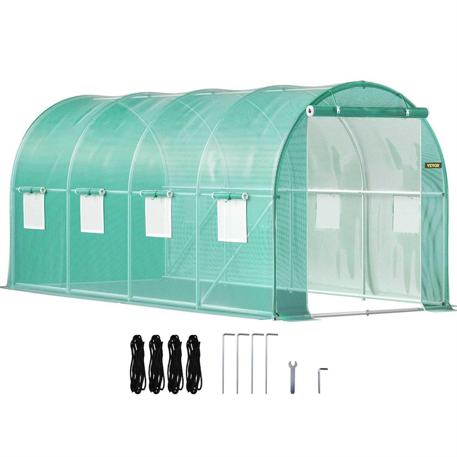 VEVOR Walk-in Tunnel Greenhouse 15 x 7 x 7 ft Portable Plant Hot House w/ Zippered Door
