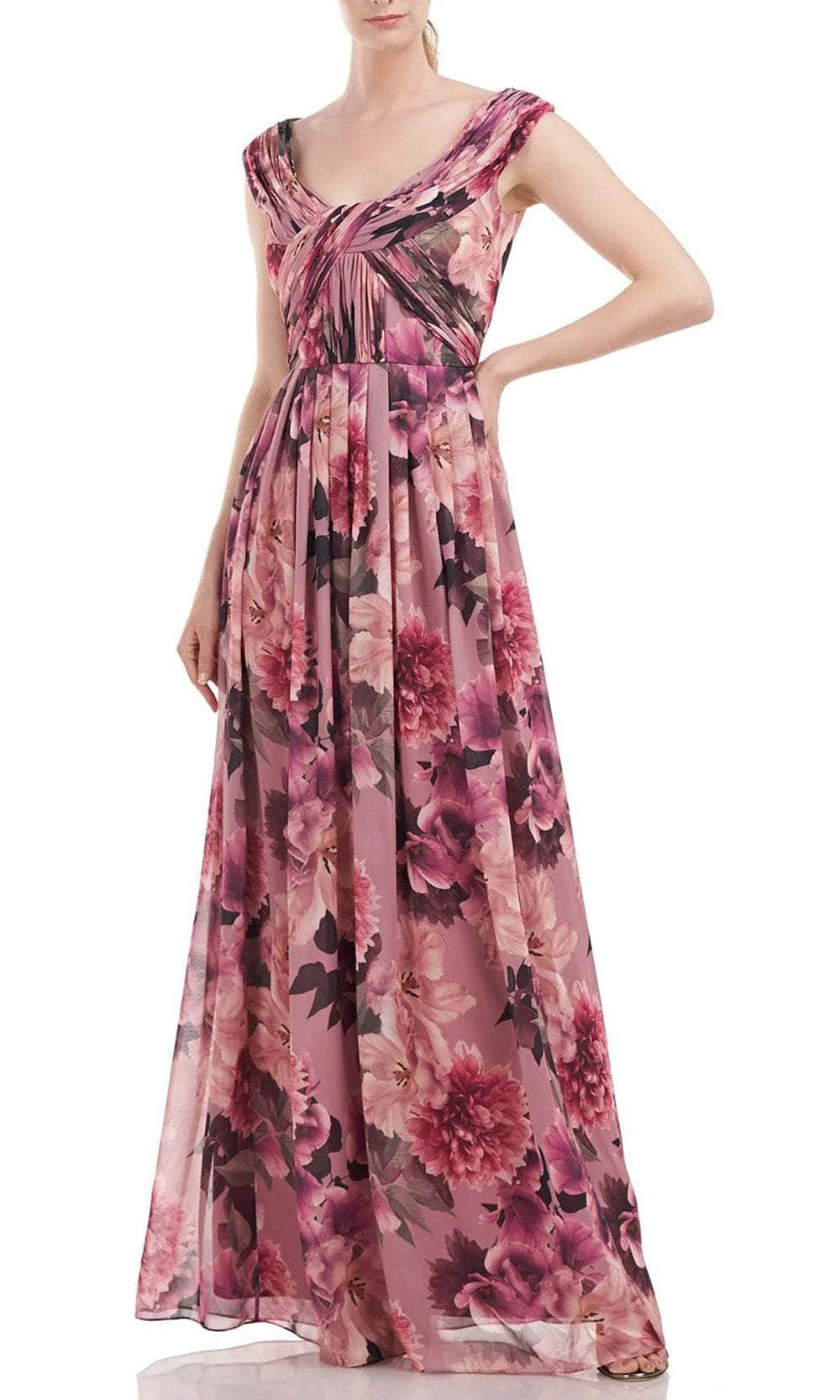 Scoop Neck Printed Evening Dress