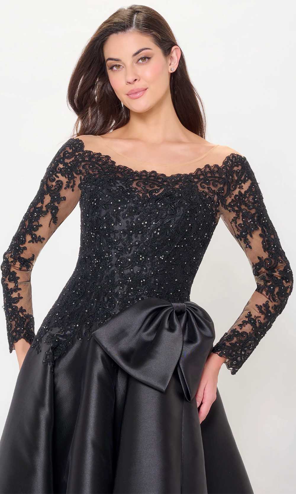 Long Sleeve Applique Evening Dress