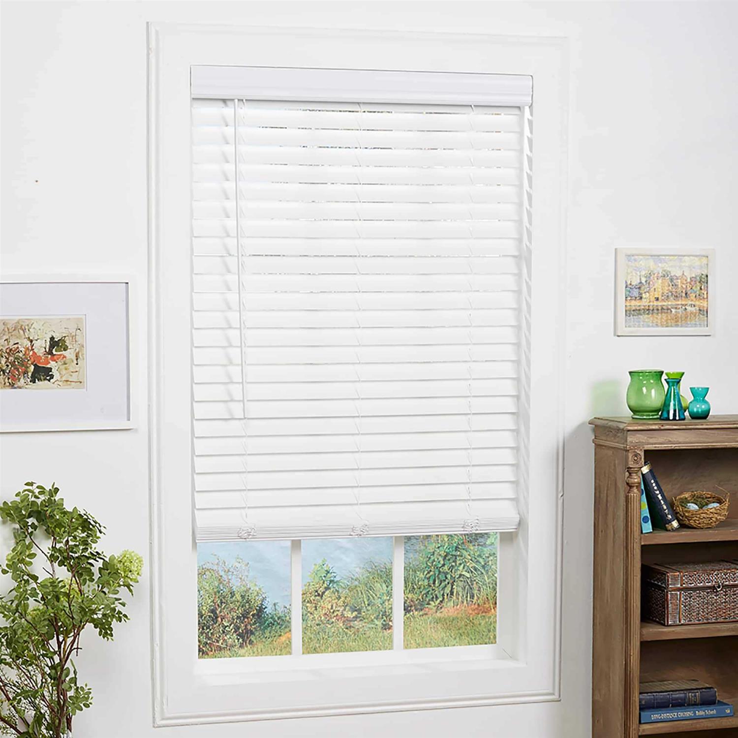 Allen + Roth Trim at Home 2-in Slat Width 64-in Cordless White Faux Wood Room Darkening Full-view Standard Horizontal Bl