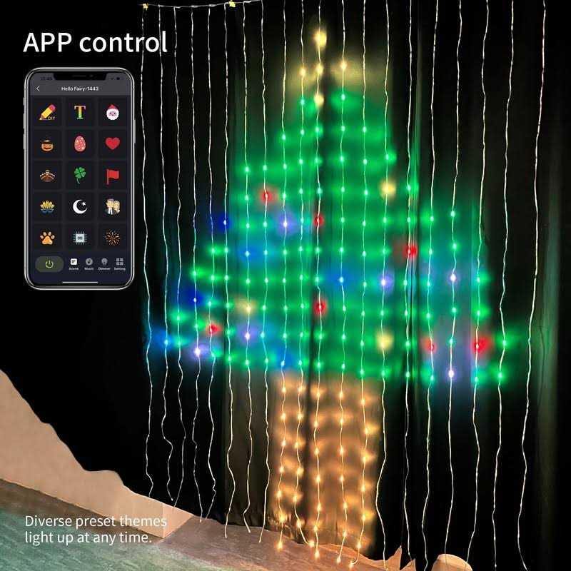 Avatar Controls Curtain Lights with Christmas Patterns Programmable & Music-Sync Curtain String Lights